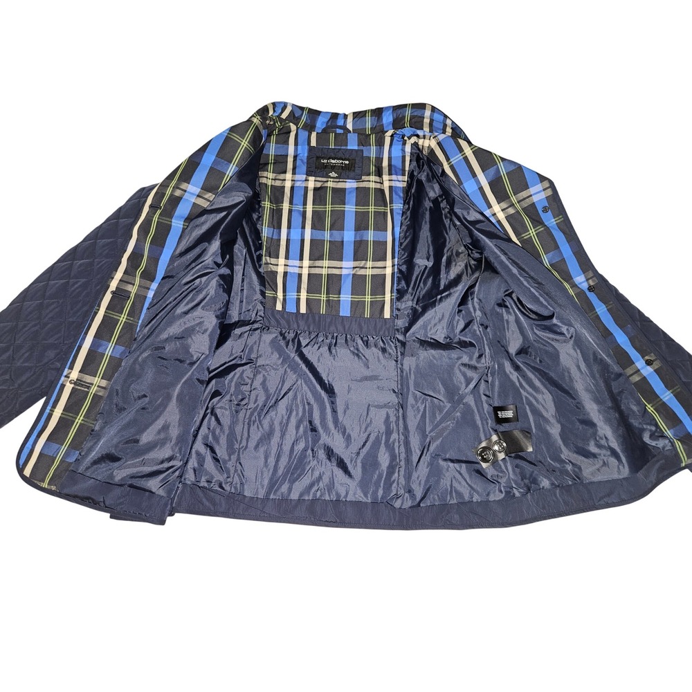 Liz Claiborne Women's Navy Blue Quilted Jacket Plaid Trim Button Front Coat XL - Picture 9 of 13